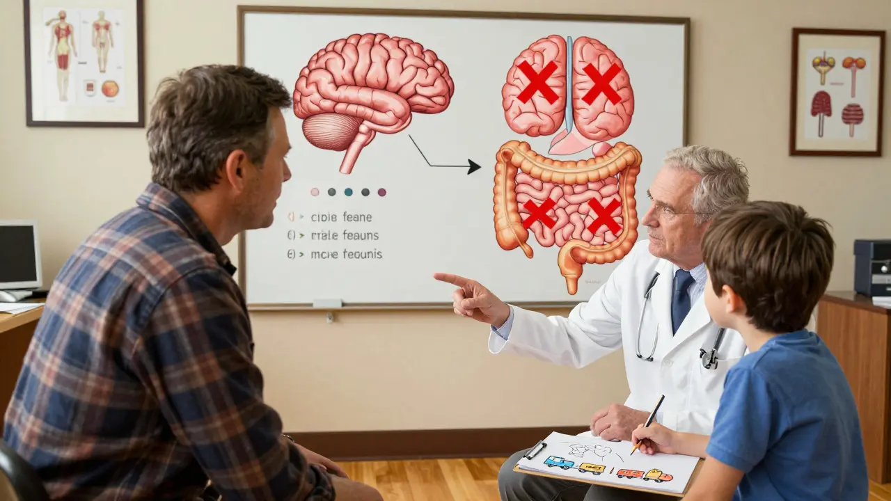A doctor explains how PAMORAs target gut receptors without affecting pain relief in a clinic setting.