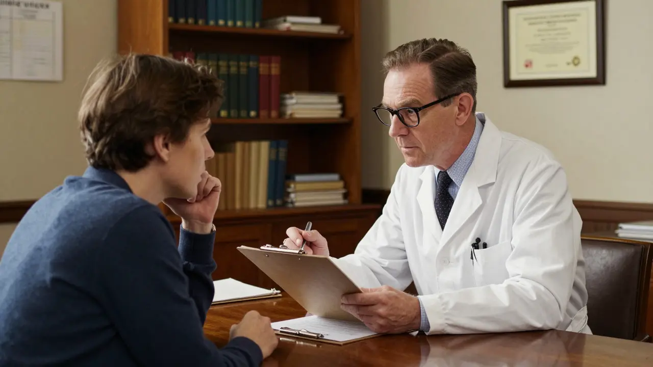Doctor discussing insurance coverage for oxygen therapy with a patient.