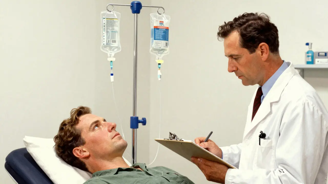 Doctor monitoring a patient during drug desensitization