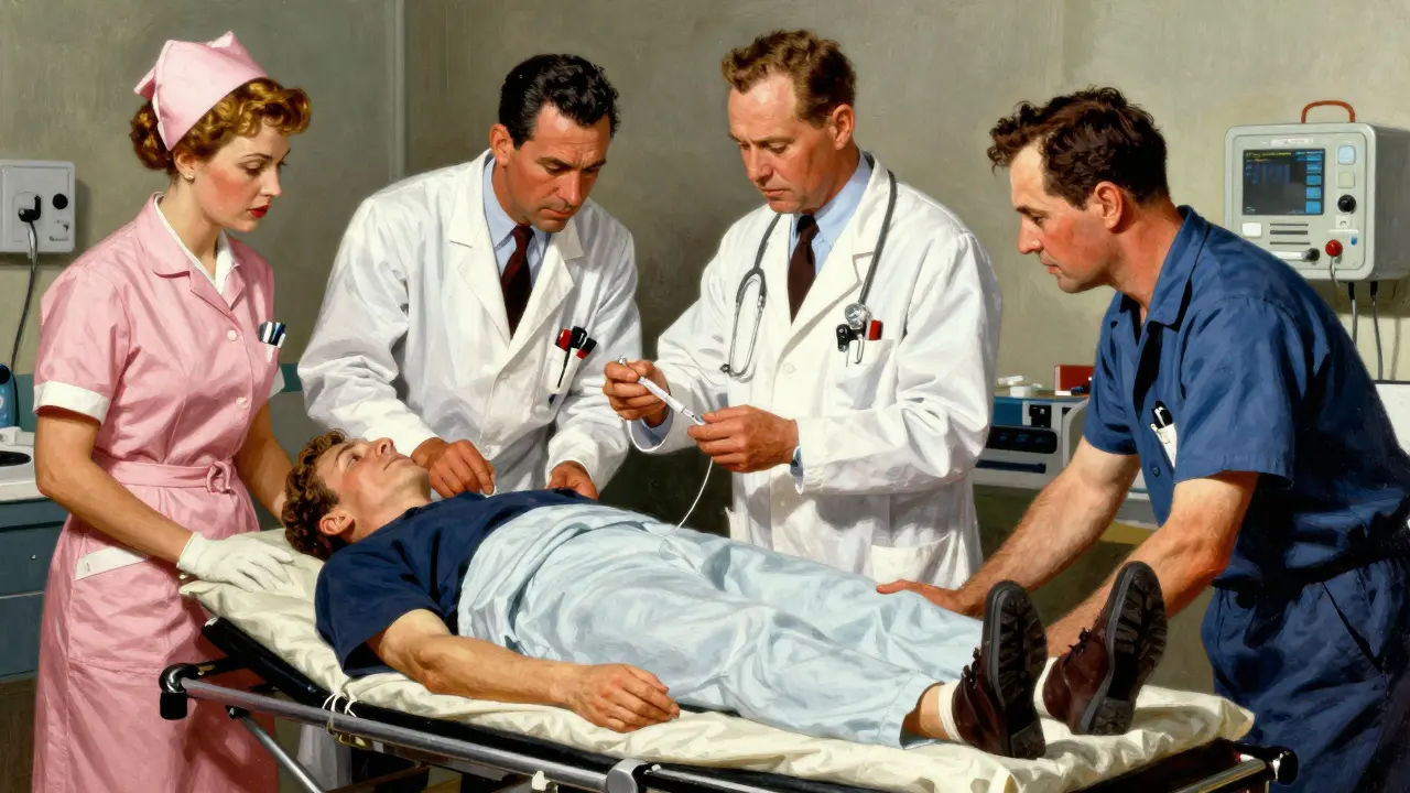 Medical team treating a patient during an infusion reaction