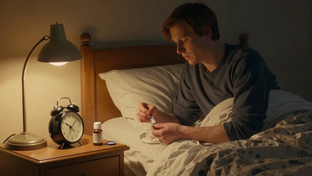 Patient taking midnight medication dose in bedroom